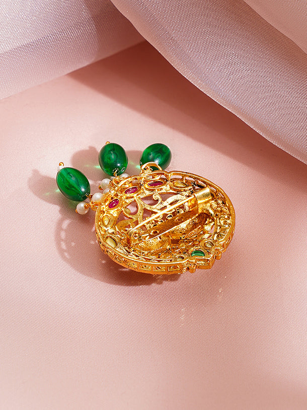 Peacock Motif Green Beaded Statement Brooch