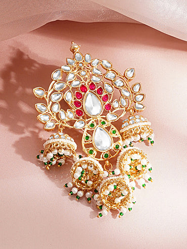 Gold Plated Pearl Beaded Kundan Hair Accessory