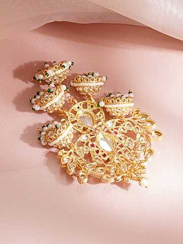 Gold Plated Pearl Beaded Kundan Hair Accessory