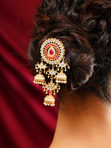 Gold Plated Kundan Floral Hair Accessories
