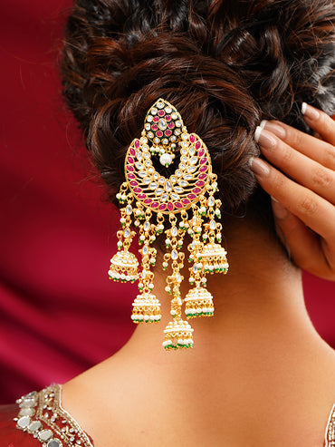 Gold Plated Kundan Crescent Hair Accessories