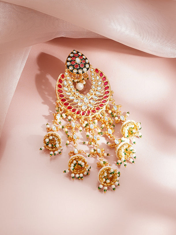Gold Plated Kundan Crescent Hair Accessories