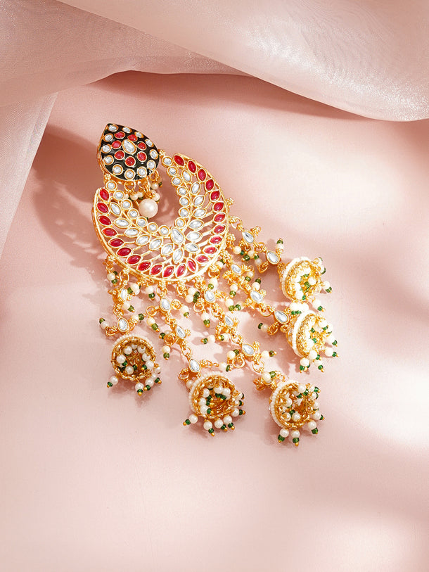 Gold Plated Kundan Crescent Hair Accessories