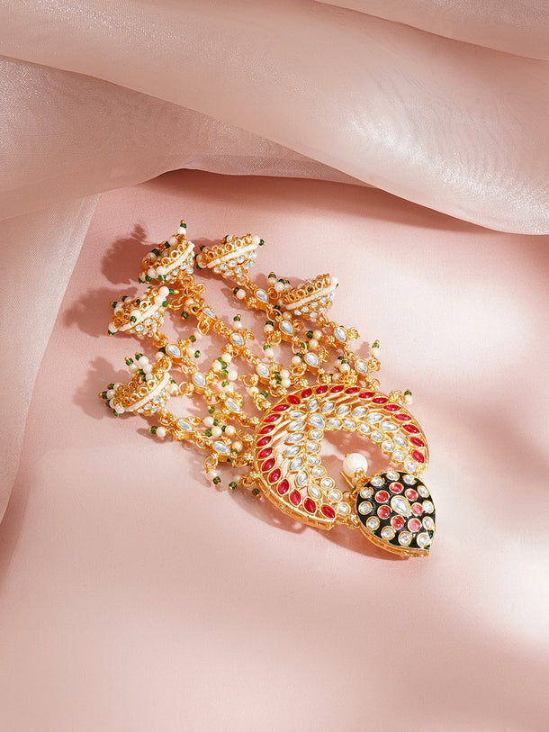 Gold Plated Kundan Crescent Hair Accessories
