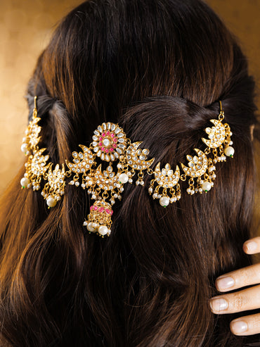 Gold Plated Floral Kundan Hair Accessories