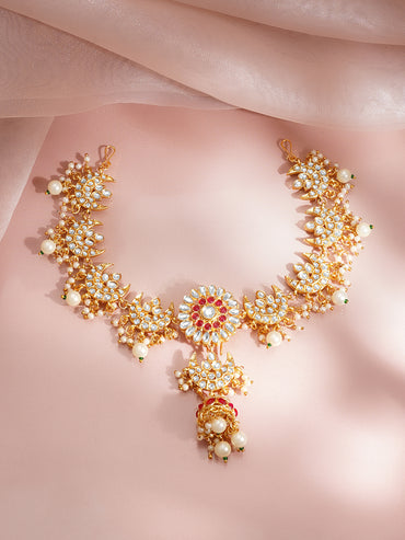 Gold Plated Floral Kundan Hair Accessories