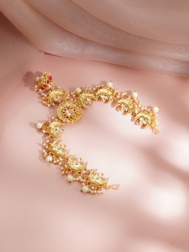 Gold Plated Floral Kundan Hair Accessories