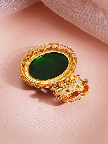 Antique Gold Plated Emerald Crystal Elephant Motif Statement Brooch