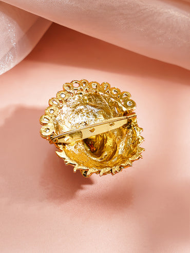 Gold Plated Regal Lion Crystal Statement Brooch