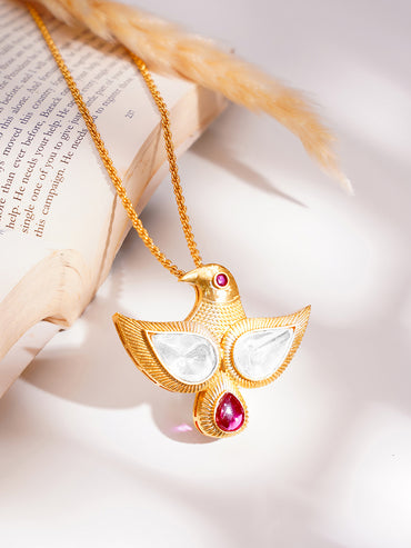 Golden Bird Kundan Statement Pendant