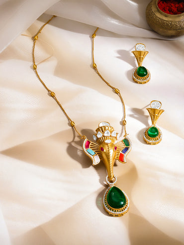 Divine Emerald Ganesha Pendant Set