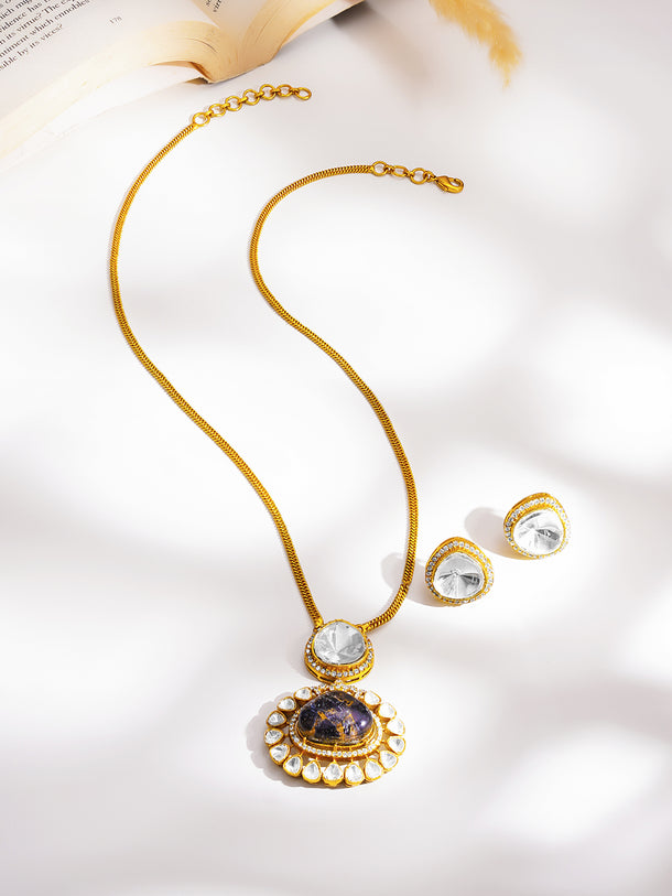 Royal Purple Gemstone Kundan Pendant Set