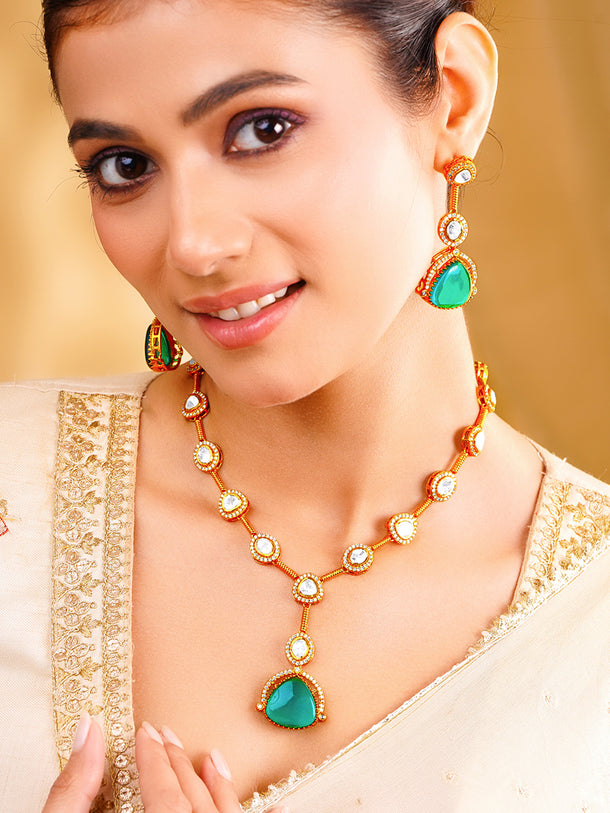 Kundan Teal Drop Luxe Necklace Set