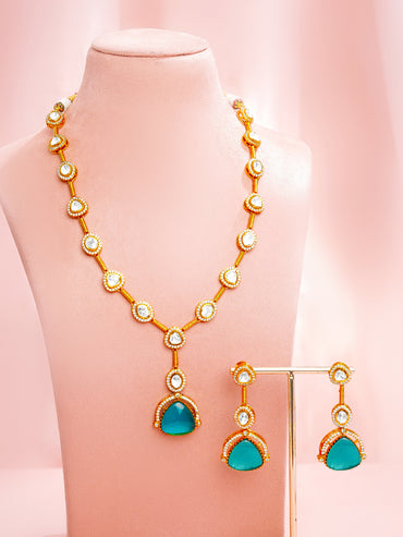 Kundan Teal Drop Luxe Necklace Set
