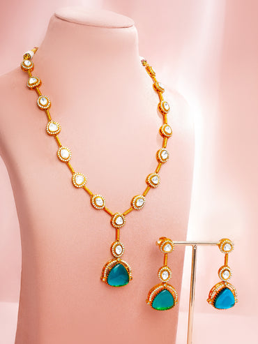 Kundan Teal Drop Luxe Necklace Set