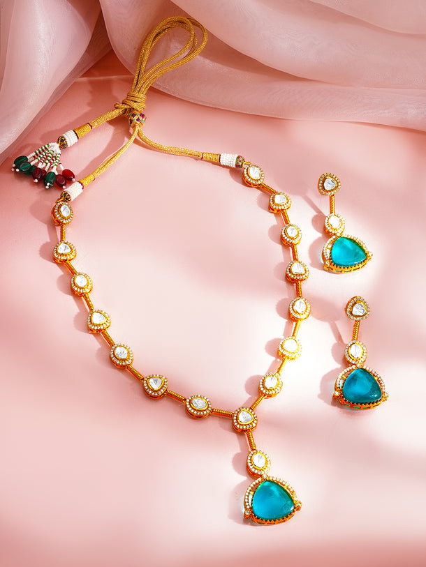 Kundan Teal Drop Luxe Necklace Set