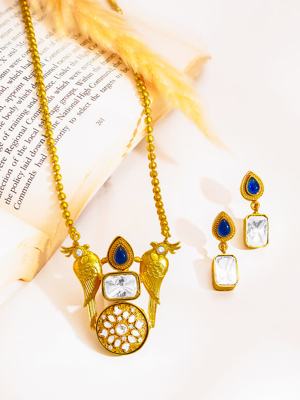 Antique Gold Bird Motif Pendant Set