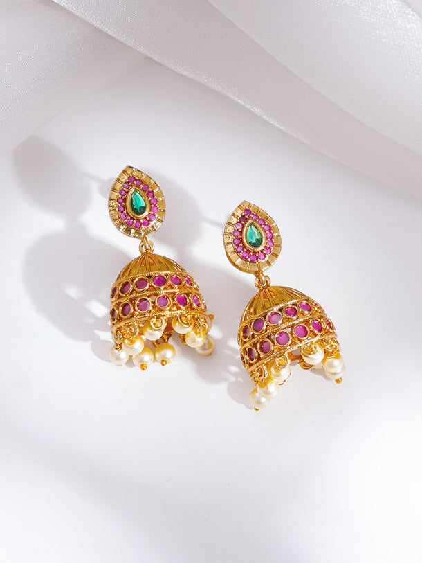 Gold Plated Emerald Medallion Statement Pendant Set
