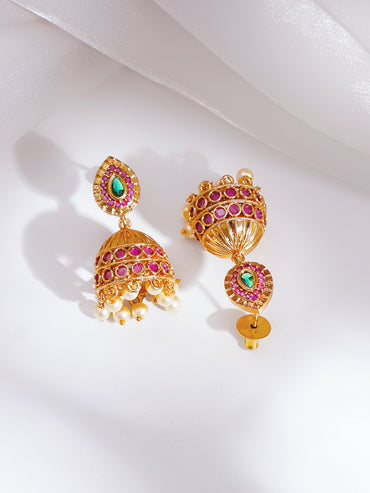Gold Plated Emerald Medallion Statement Pendant Set