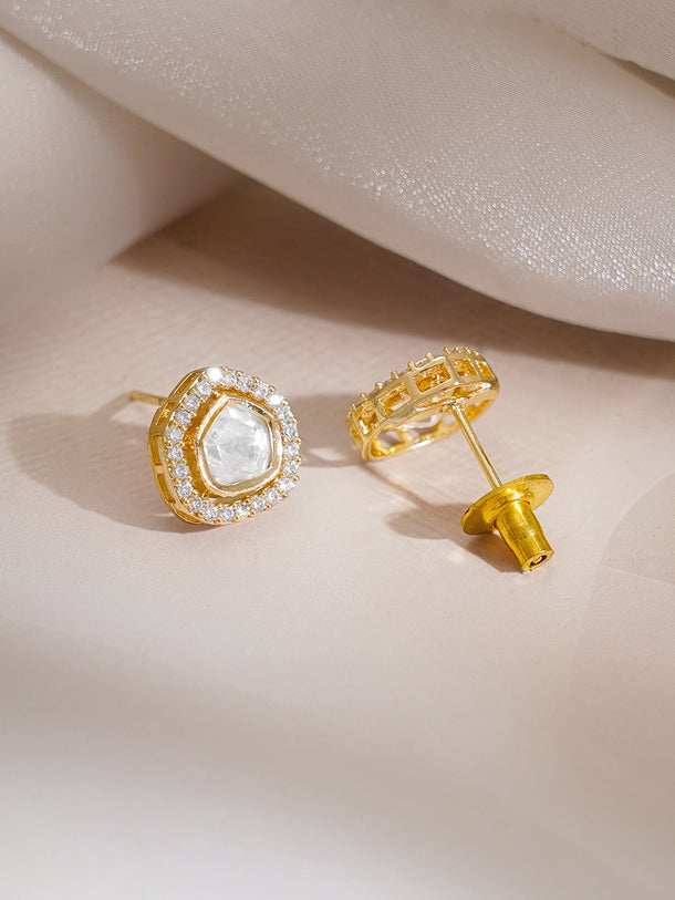 Gold Plated Glow Polki Double Layer Pendant Set