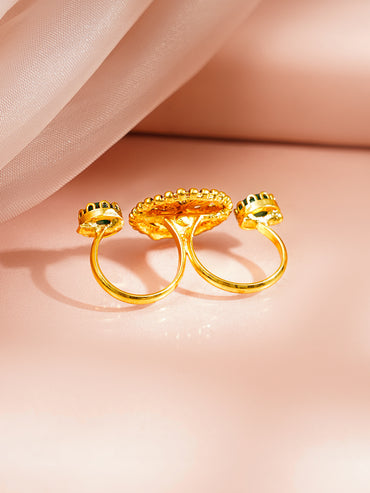 Gold Plated Peacock Motif Emerald Green Ring