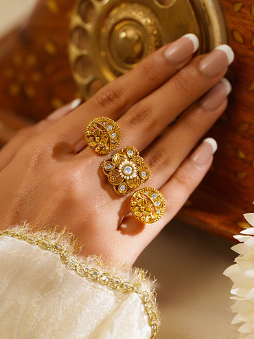 Gold Plated Floral Design Kundan Ring