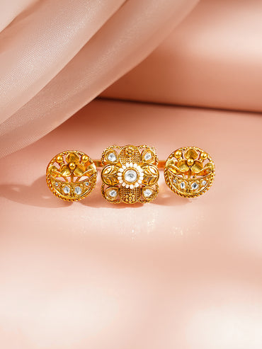 Gold Plated Floral Design Kundan Ring