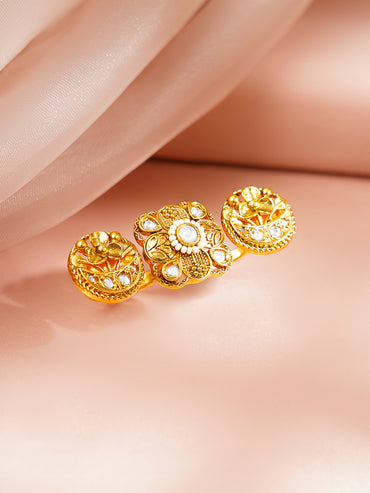 Gold Plated Floral Design Kundan Ring