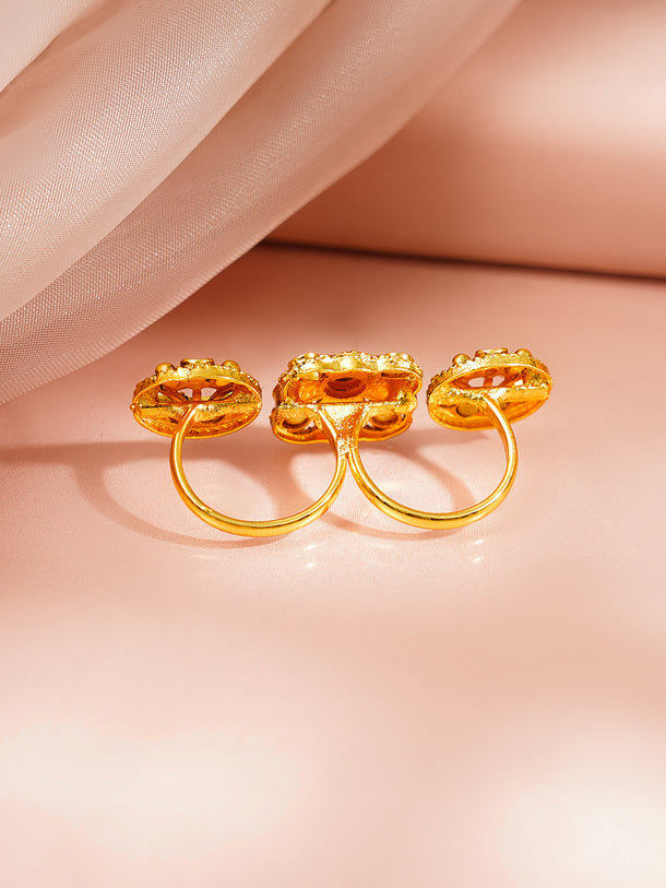 Gold Plated Floral Design Kundan Ring