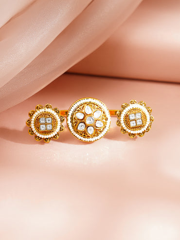 Gold Plated Floral Design Kundan Ring