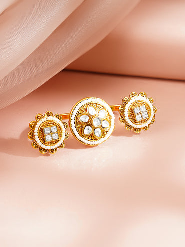 Gold Plated Floral Design Kundan Ring
