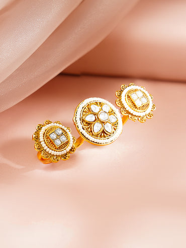 Gold Plated Floral Design Kundan Ring