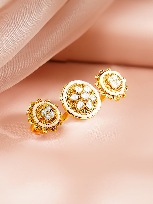 Gold Plated Floral Design Kundan Ring
