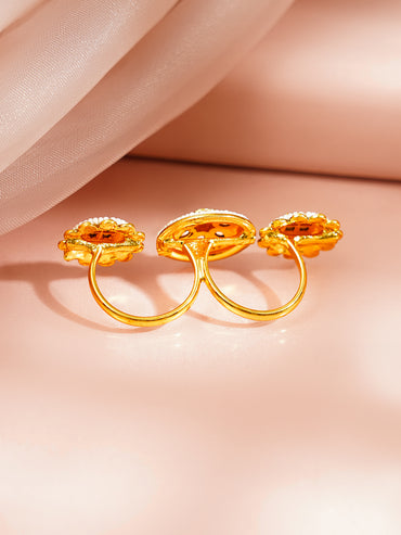 Gold Plated Floral Design Kundan Ring