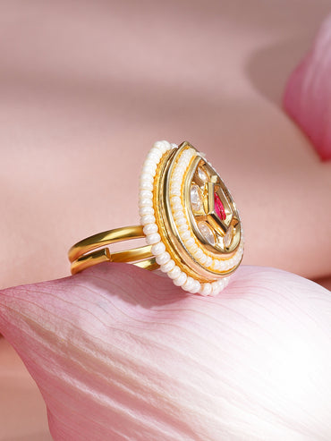Dreamy Pink Stone Kundan Ring