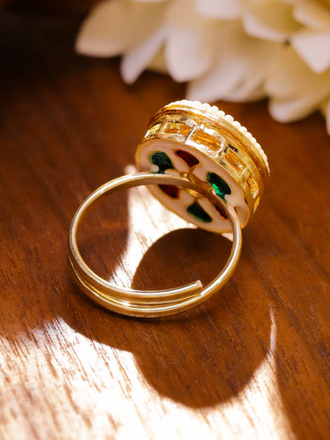 White Studded Kundan Pearl Ring