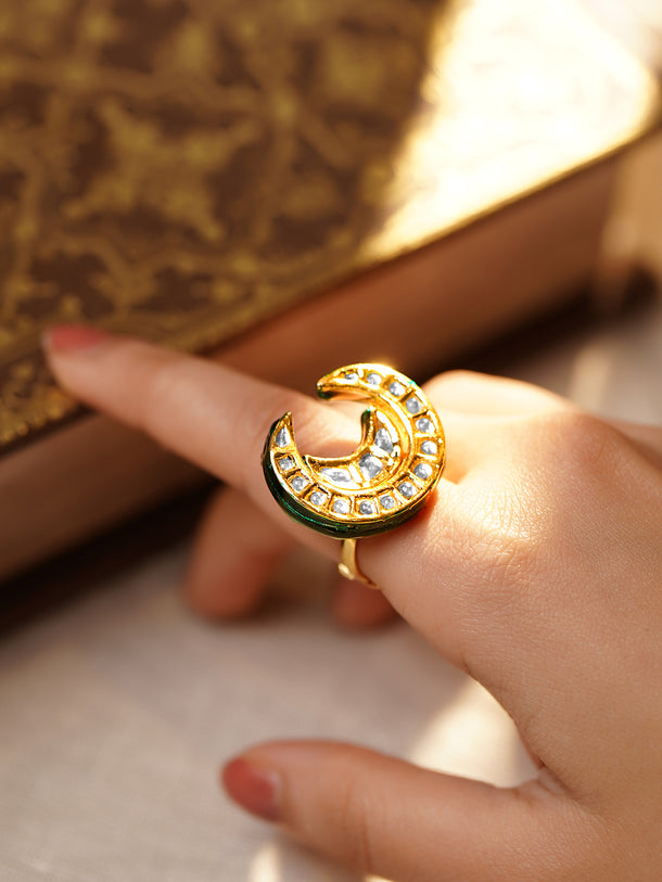 Regal Crescent Kundan Statement Ring