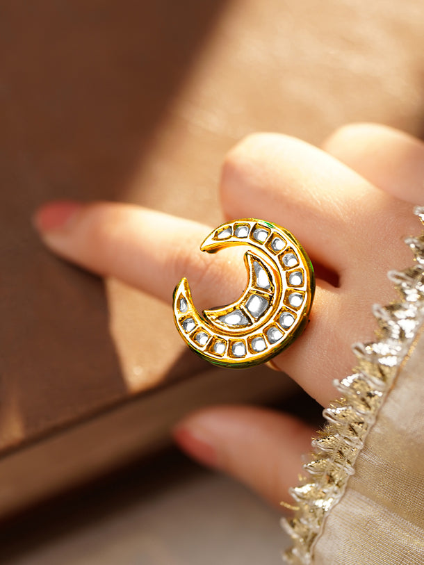 Regal Crescent Kundan Statement Ring