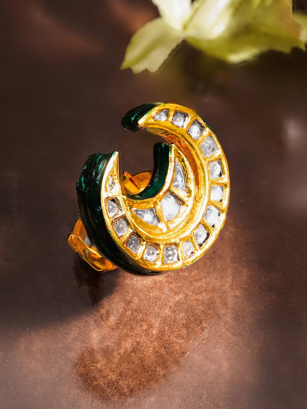 Regal Crescent Kundan Statement Ring
