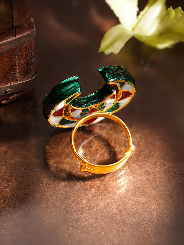 Regal Crescent Kundan Statement Ring