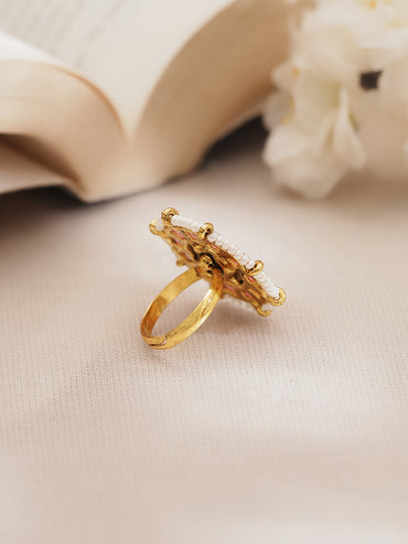 Pink Crystal Pearl Floral Statement Ring