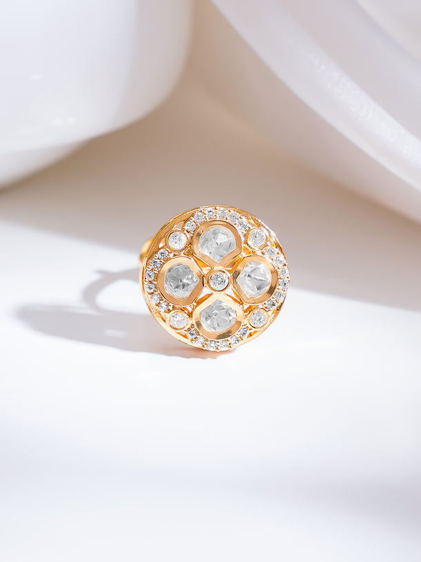 Gold Plated Kundan Halo Adjustable Ring