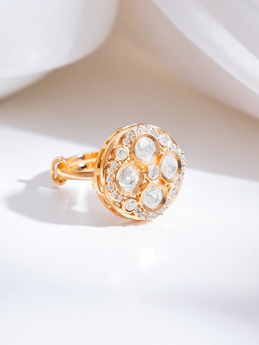 Gold Plated Kundan Halo Adjustable Ring