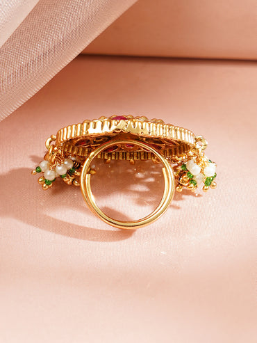 Pink Studded Pearl Beaded Gold Plated Ring