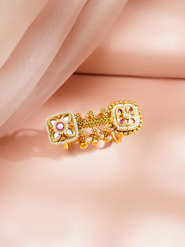 Gold Plated Pearl Beaded Kundan Ring
