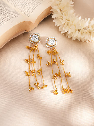 Gold Tassel Chain Drop Dangler Earrings