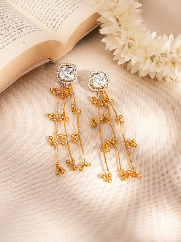 Gold Tassel Chain Drop Dangler Earrings