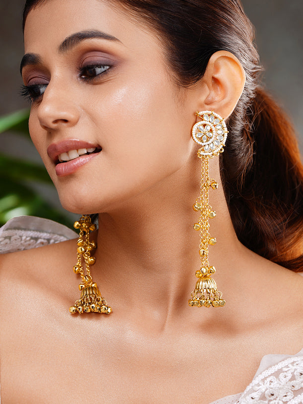 Floral Kundan Crescent Tassel Jhumka Earrings