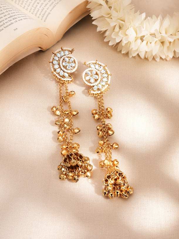 Floral Kundan Crescent Tassel Jhumka Earrings
