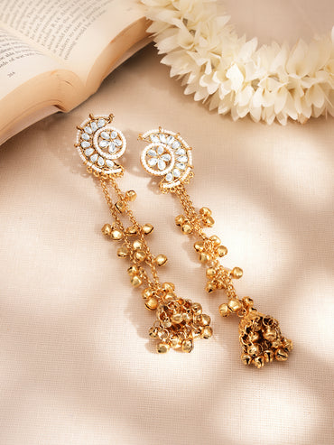 Floral Kundan Crescent Tassel Jhumka Earrings